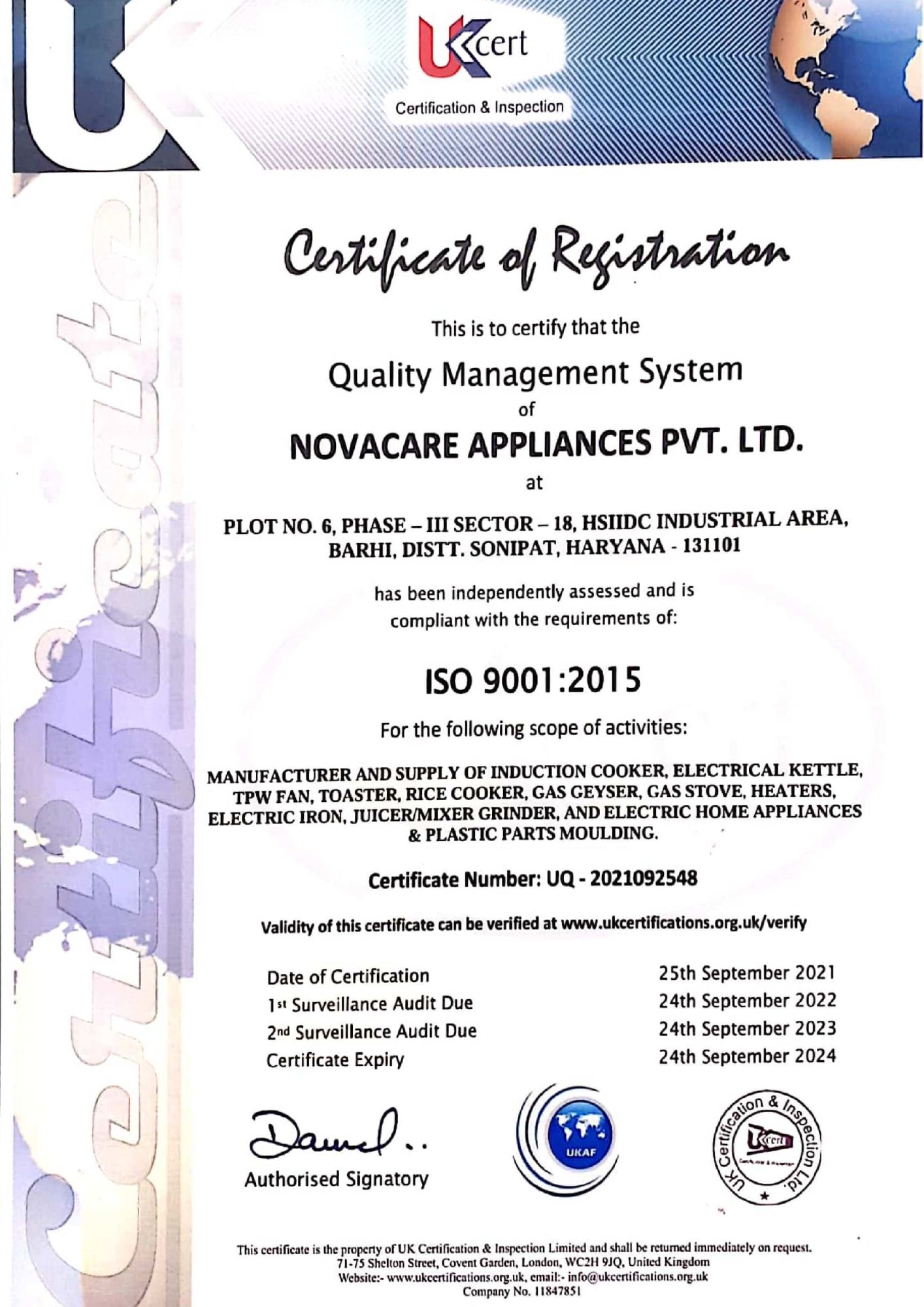 CERTIFICATE OF REGISTRATION 