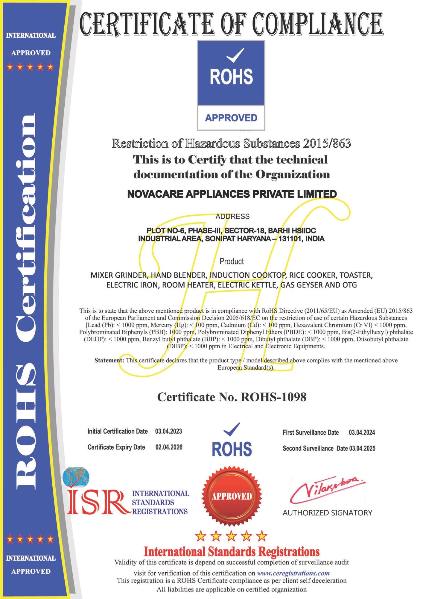CERTIFICATE OF COMPLIANCE 